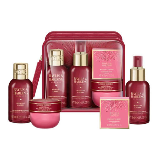 Picture of BAYLIS & HARDING MIDNIGHT CHERRY TRAVEL WASH BAG GIFT SET